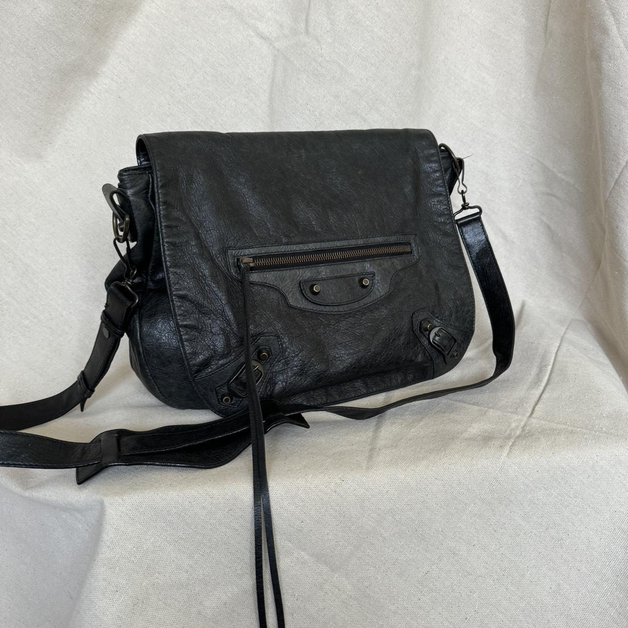 Balenciaga Folk Bag, Moto style messenger in black