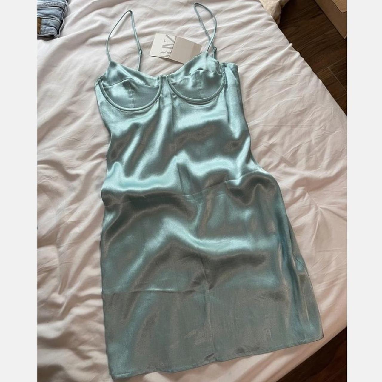 zara light blue silky mini corset dress new with... Depop