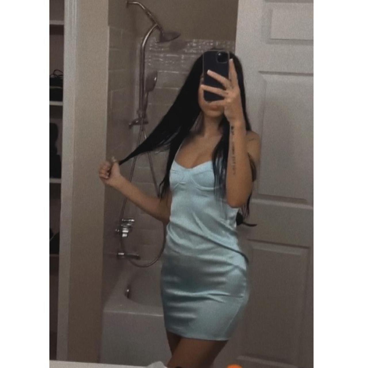 zara light blue silky mini corset dress new with... Depop