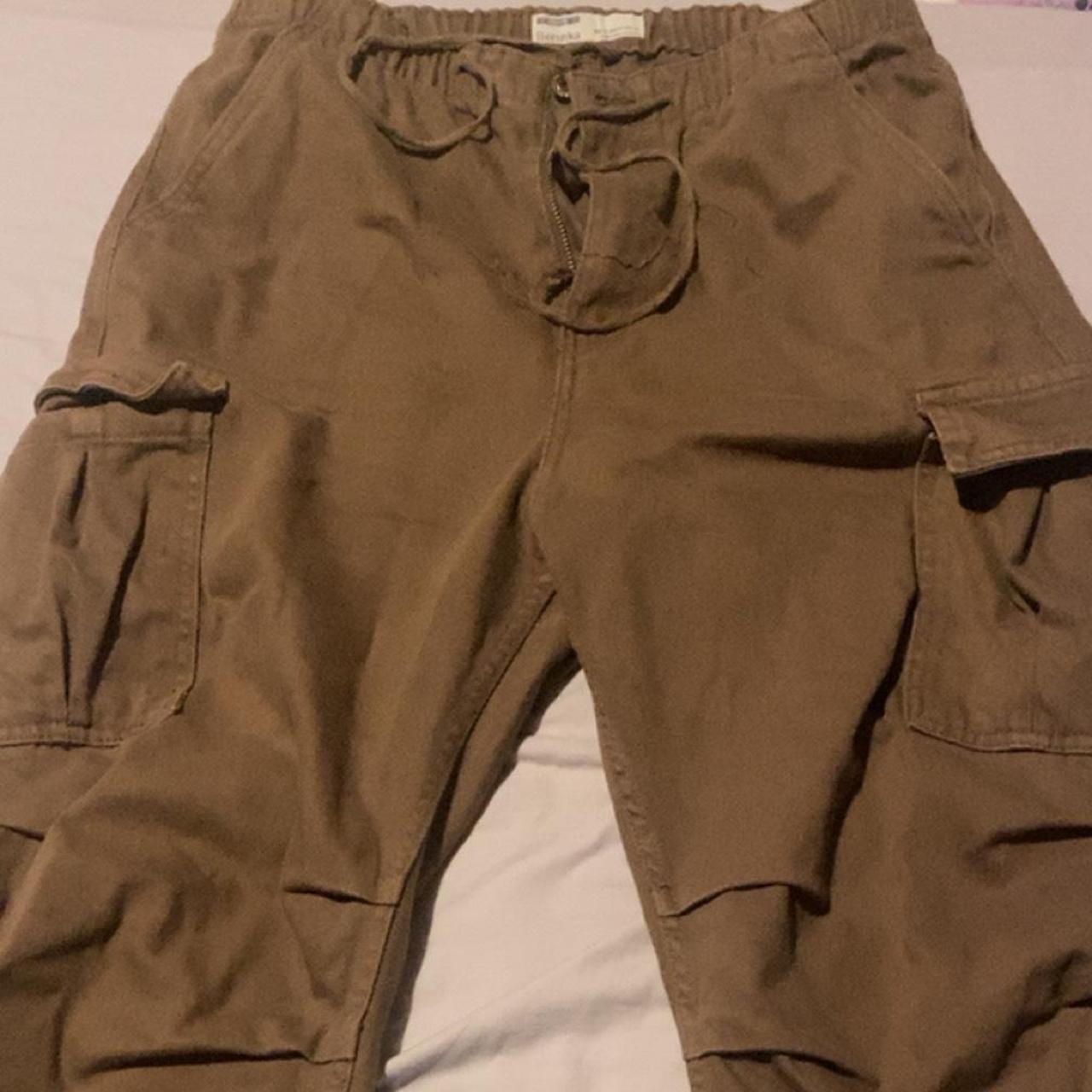 Bershka brown parachute cargos- Medium Can do more... - Depop