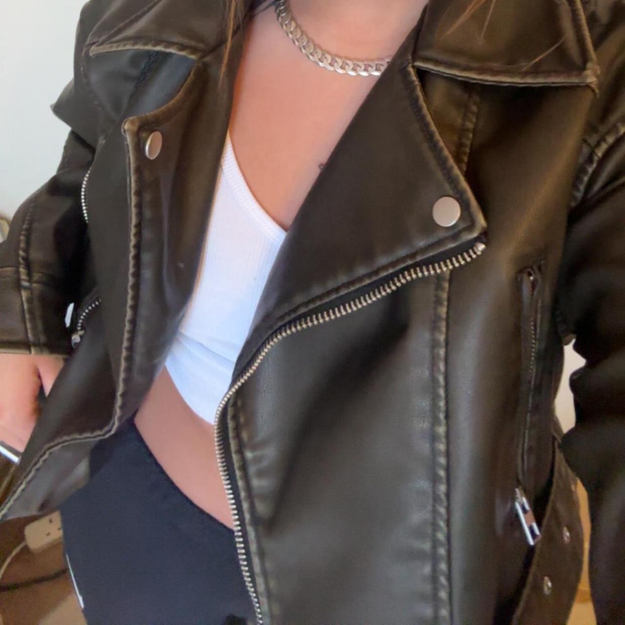 green leather zara jacket molly mae jacket - Depop