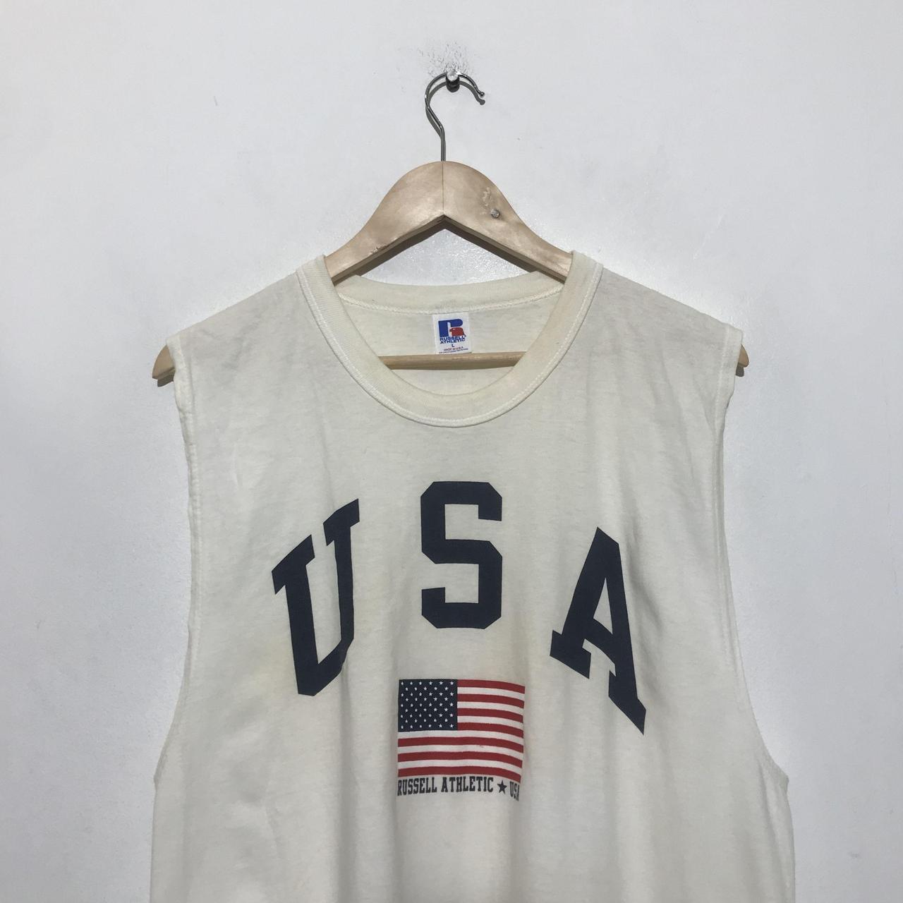 Vintage 90s White USA Russell Athletic Sleeveless T... - Depop