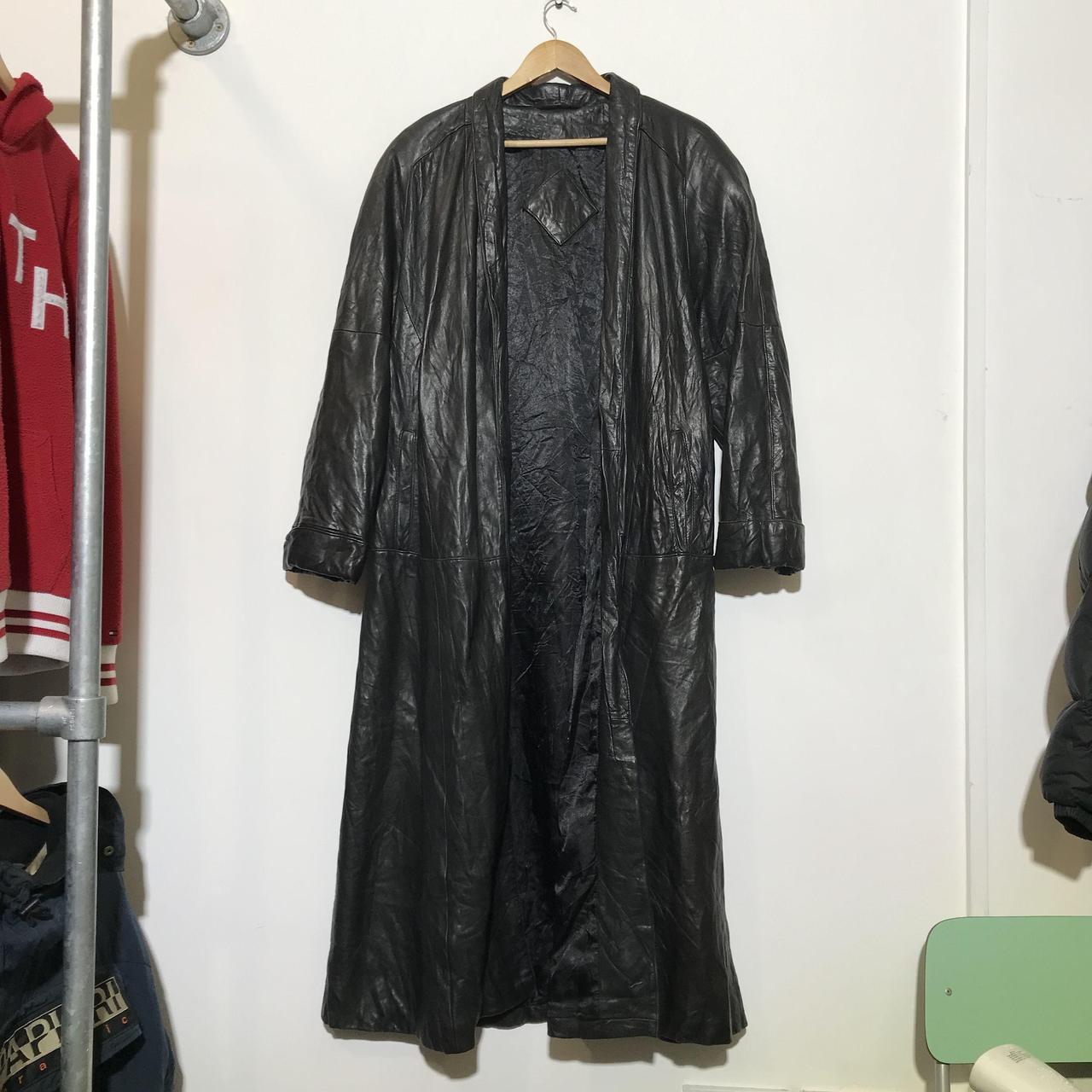 Vintage Black Leather Duster Trench Coat Jacket Made... - Depop