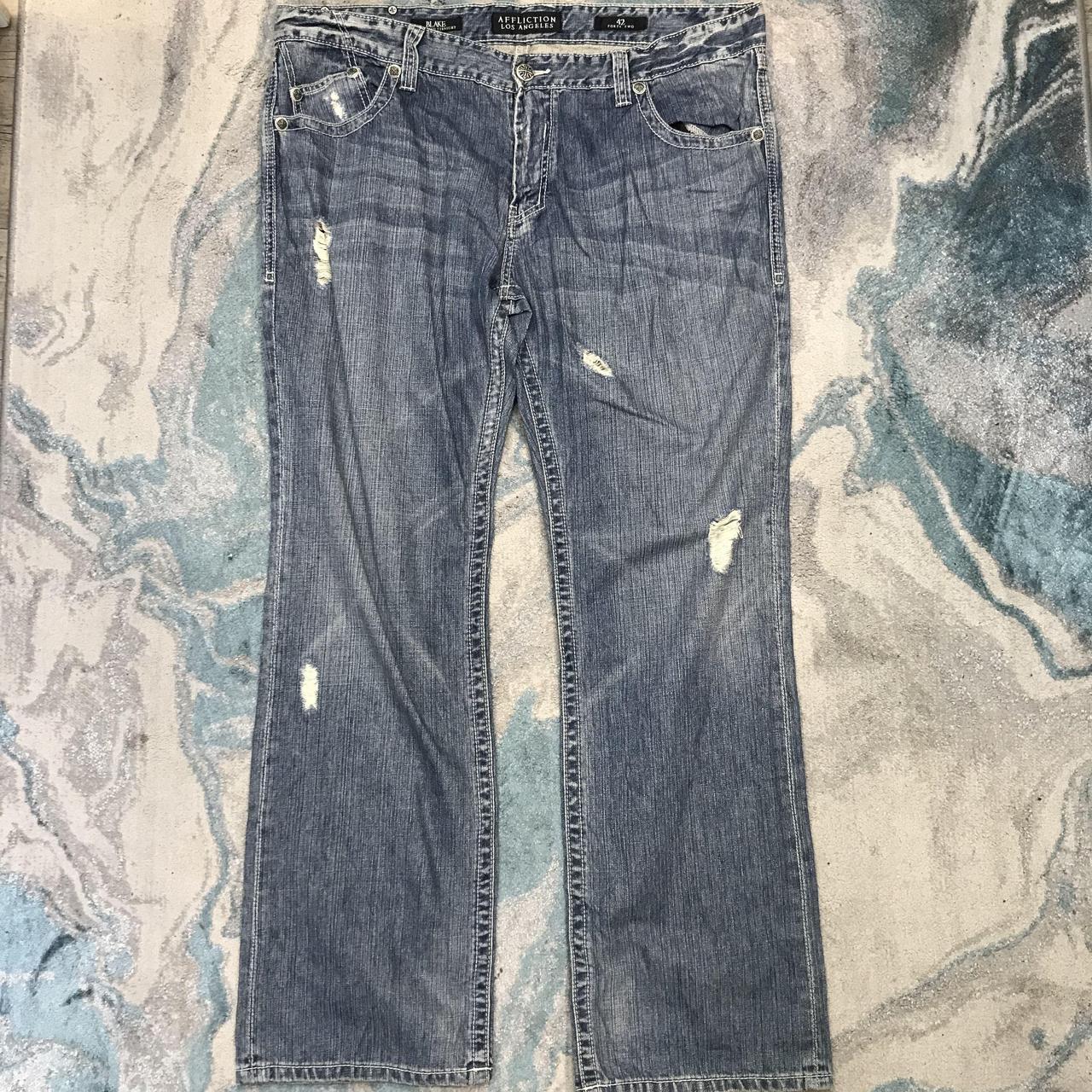 Vintage 00s y2k Blue Affliction Jeans Cross Straight... - Depop