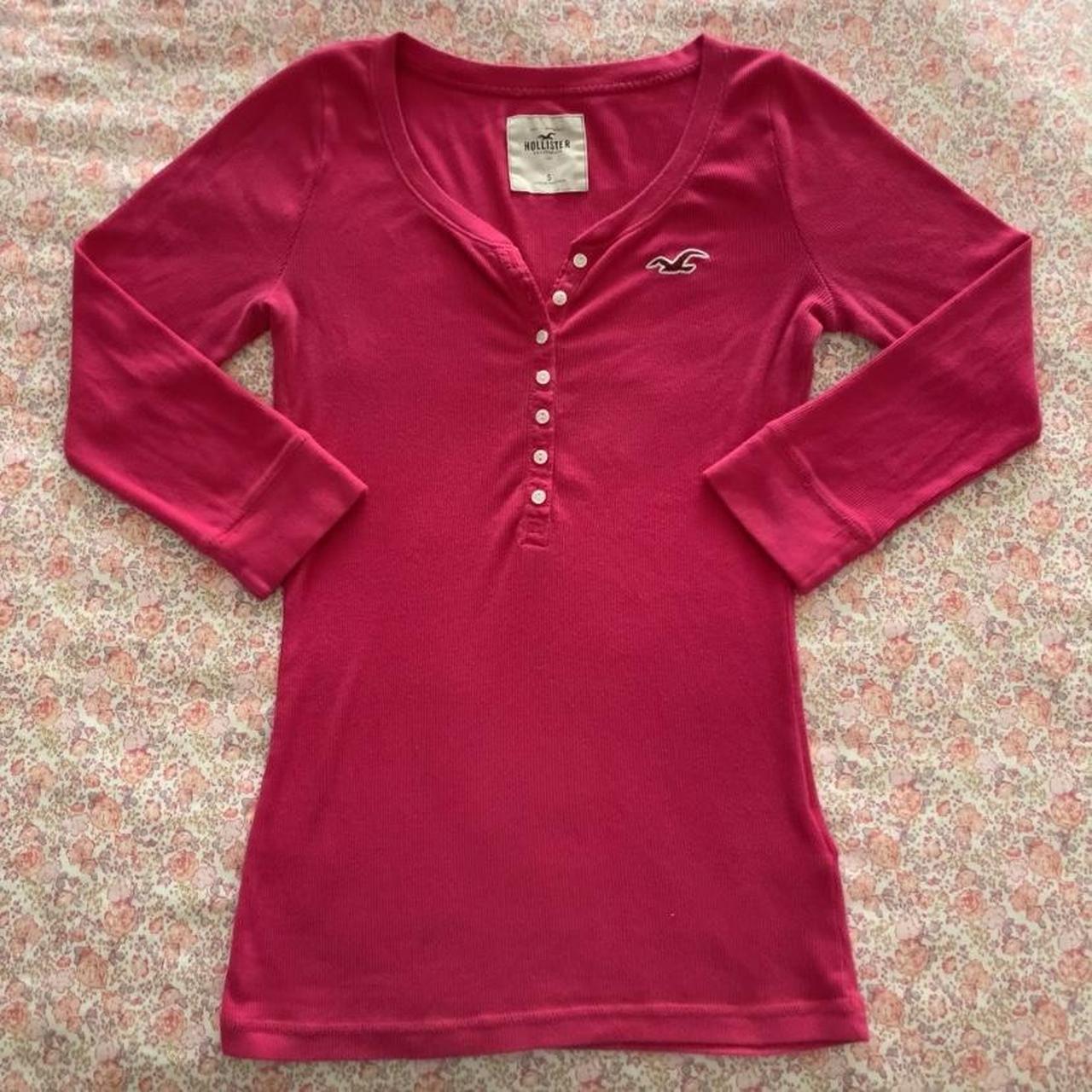Hot Pink Hollister Henley Shirt 3/4th sleeves Very... Depop