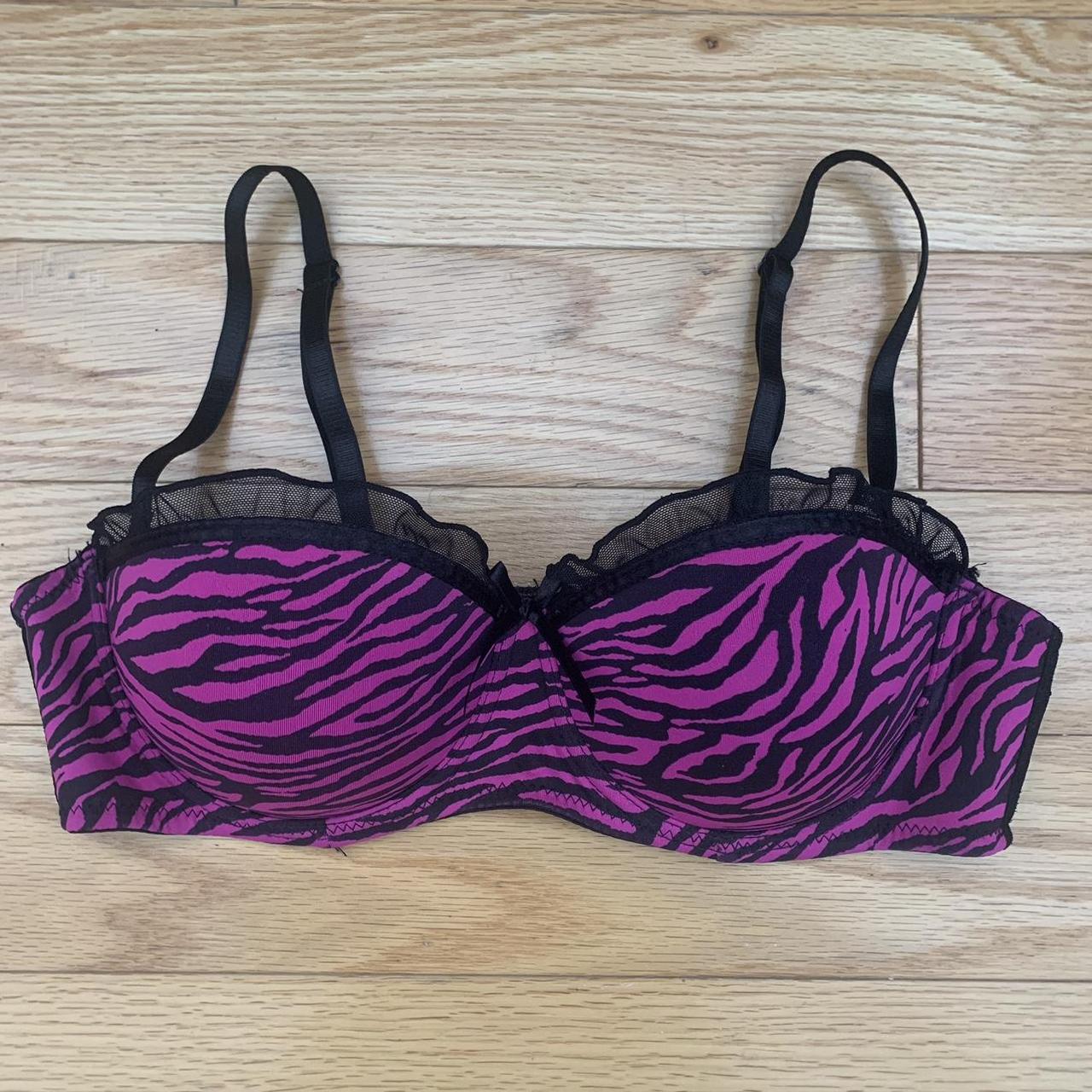 McBling Zebra Print Push-Up Bra Purplish-pink zebra... - Depop