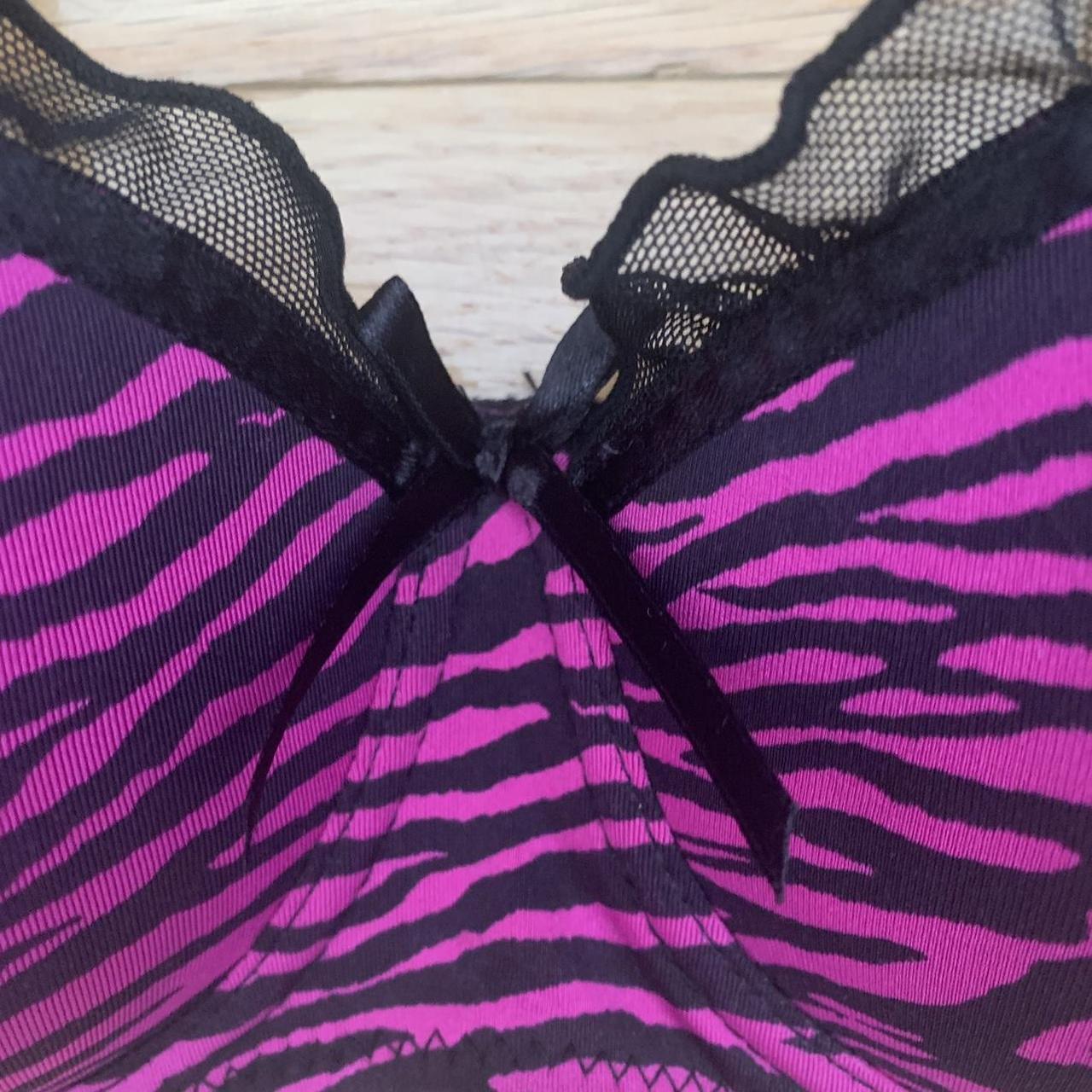 McBling Zebra Print Push-Up Bra Purplish-pink zebra... - Depop