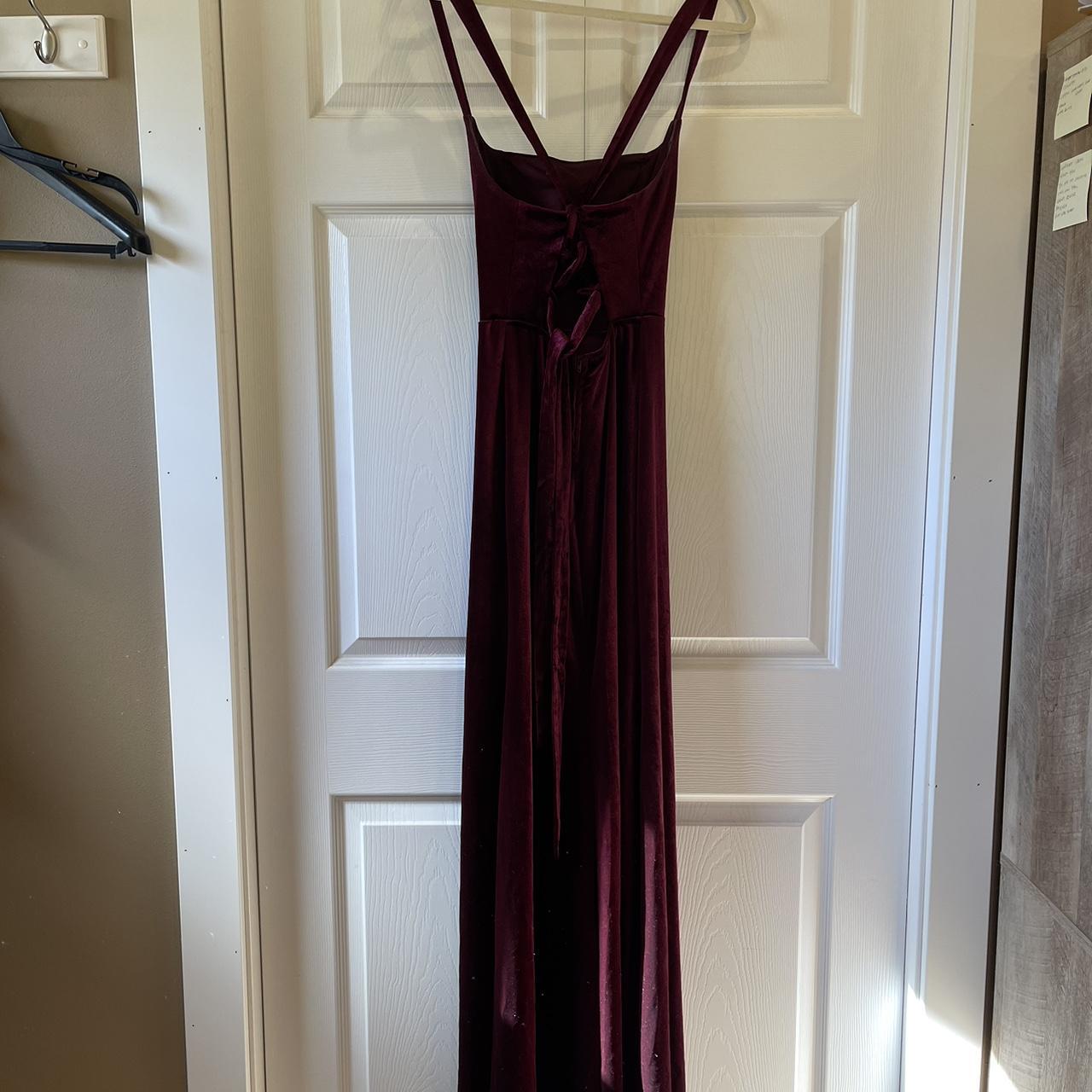 Burgundy, floor length sheath dress with slit.... - Depop