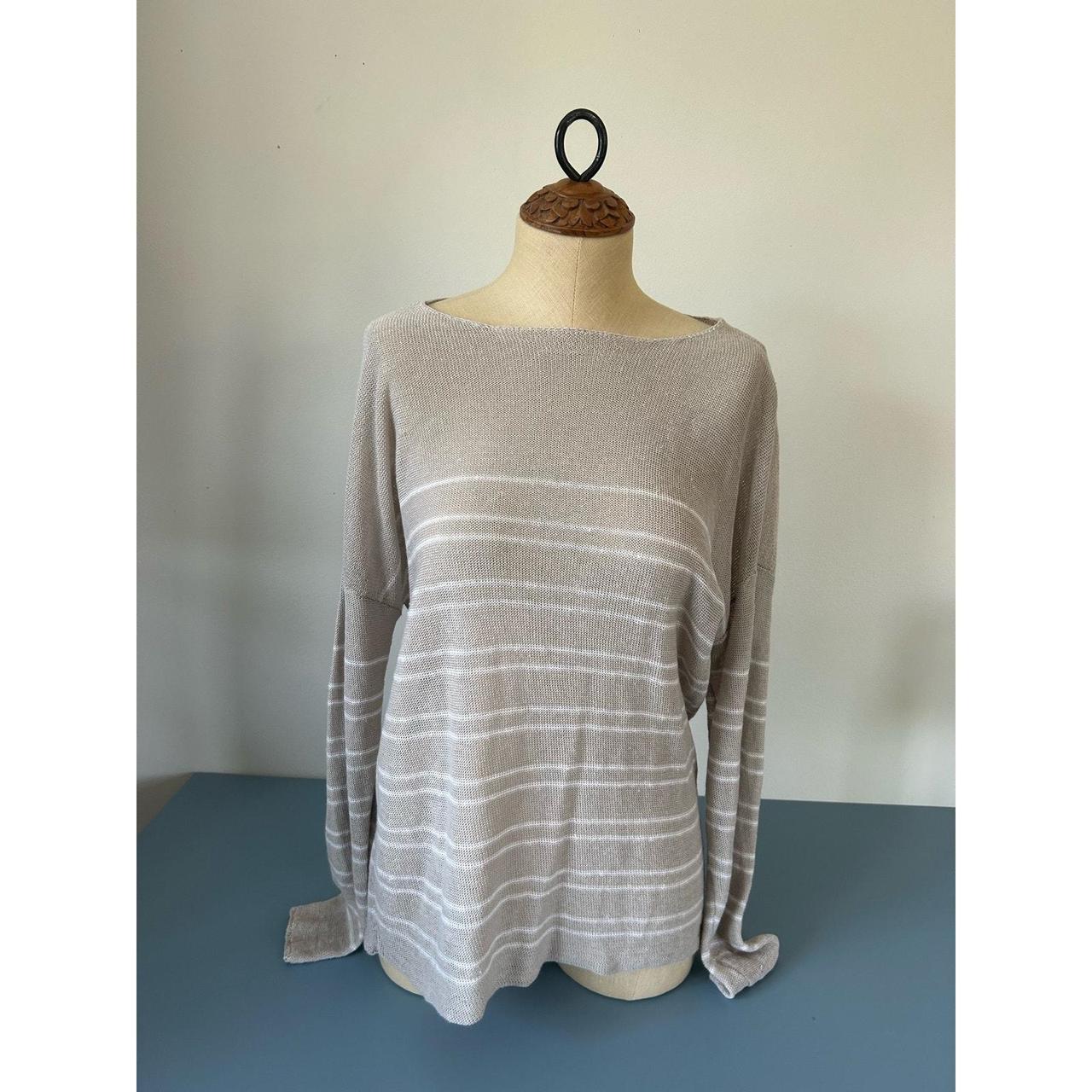 Joan Vass womens sweater size M tan with white. Depop