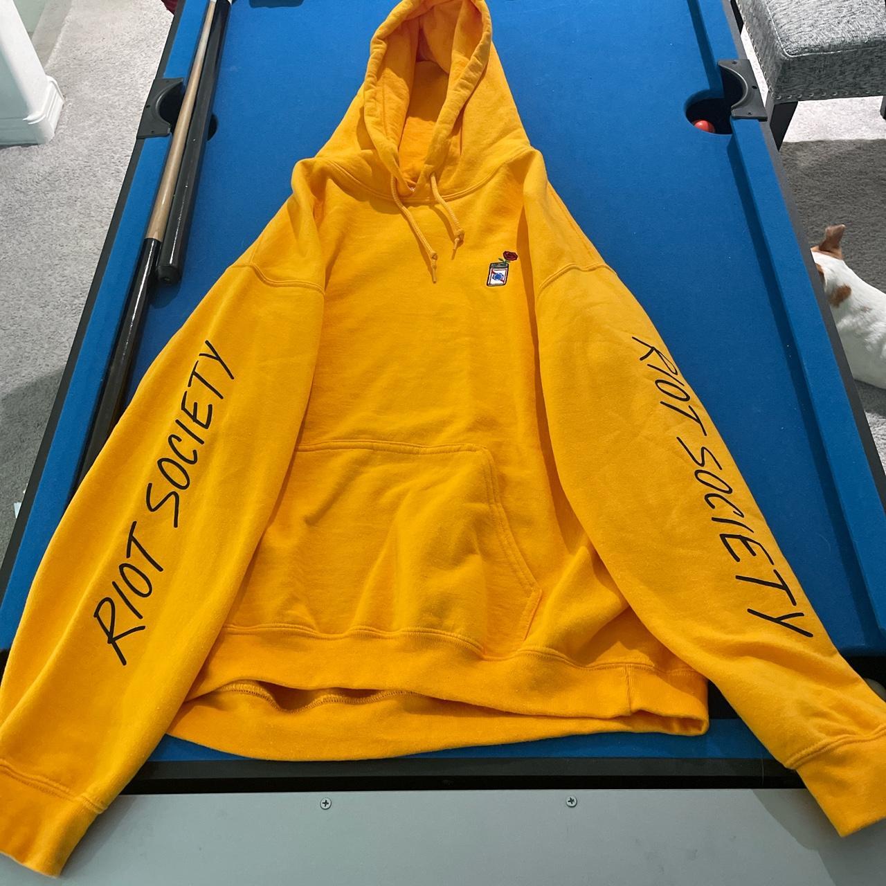 Yellow Riot Society hoodie Way less expensive than Depop