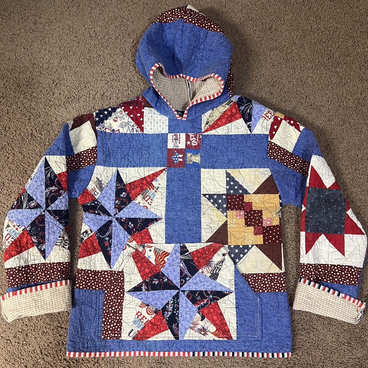 Quilt hoodie!! Made from a repurposed quilt!! Red, - Depop