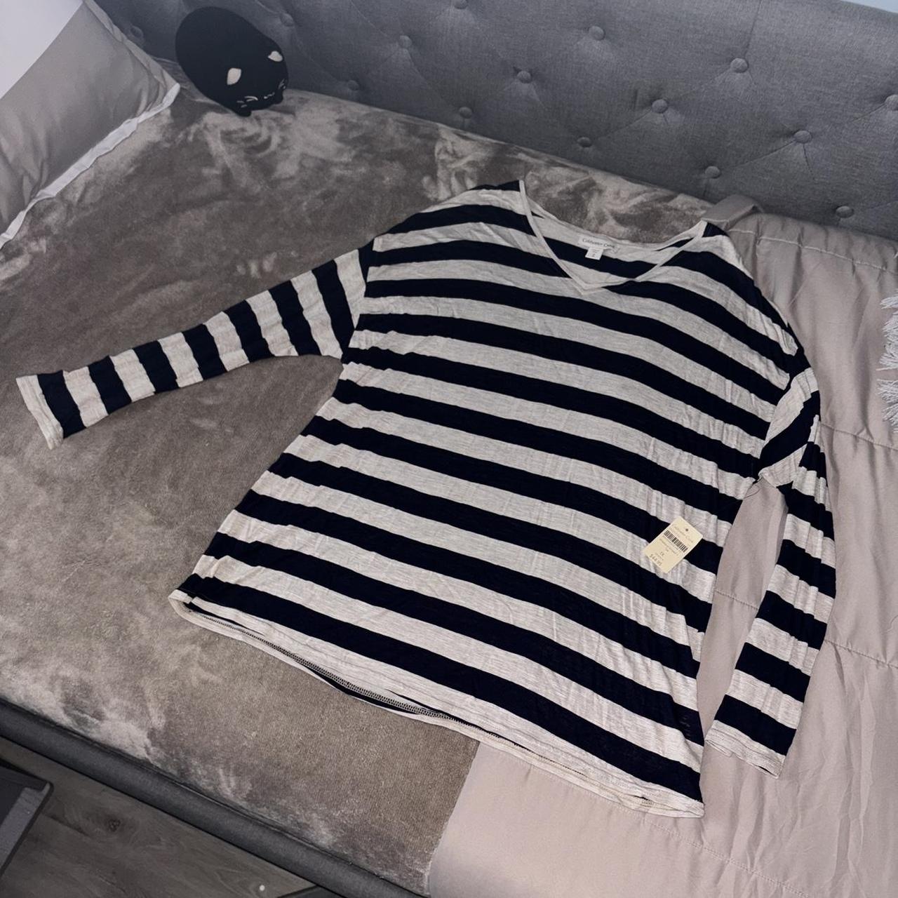 Coldwater Creek Top / Shirt Tan / Navy Size:... - Depop