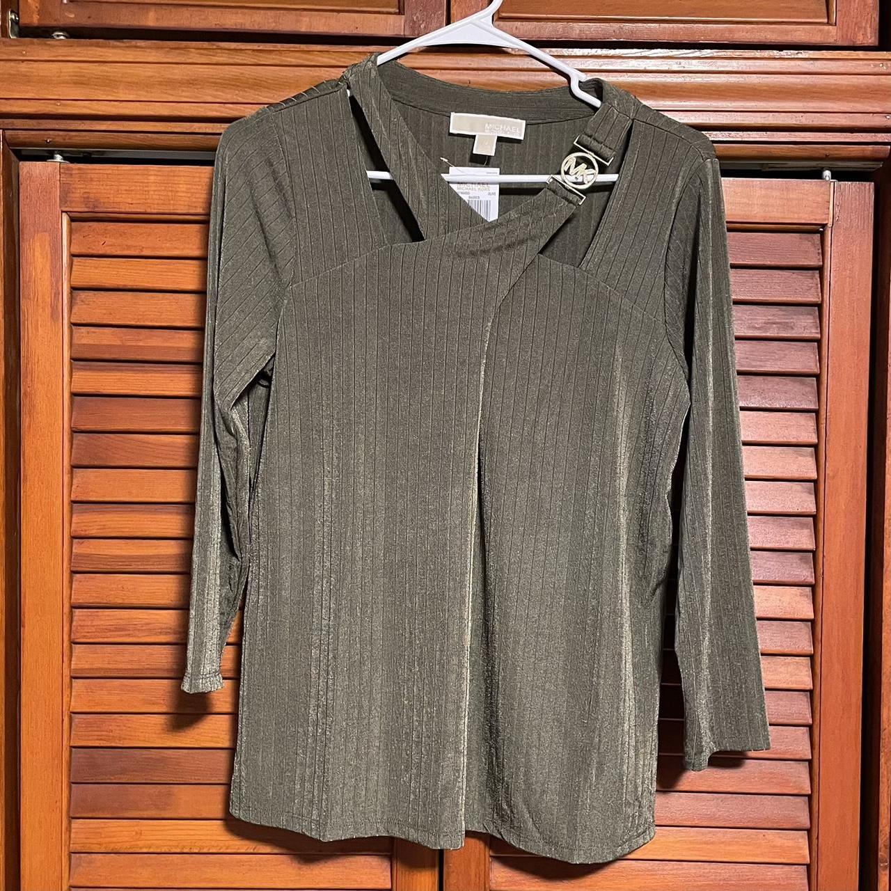 This is a long sleeve dark olive green shirt for