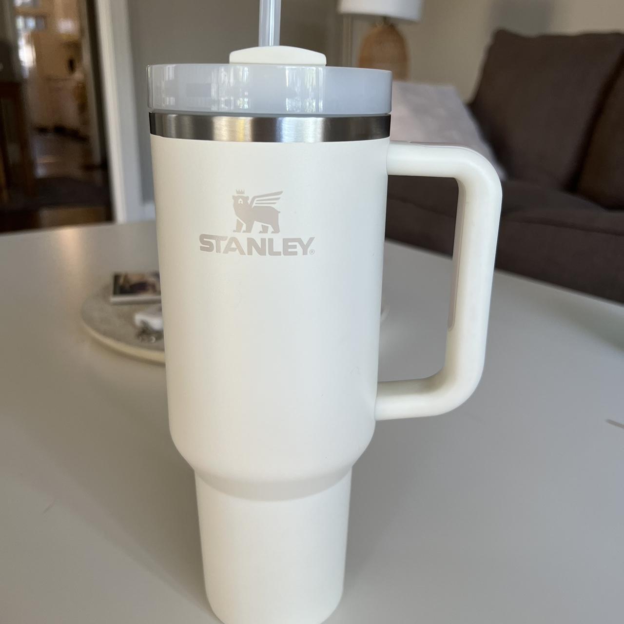 40oz White Stanley with grip on handle and seal... - Depop