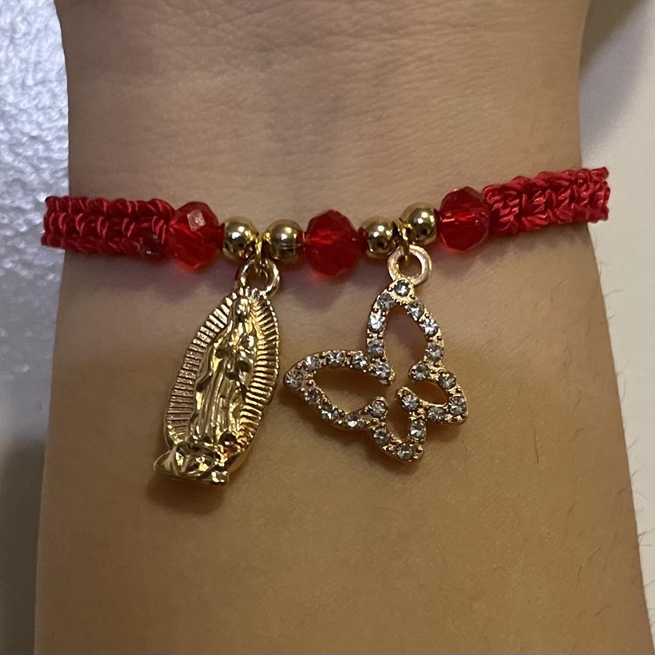 red butterfly and virgin mary bracelet butterfly... Depop