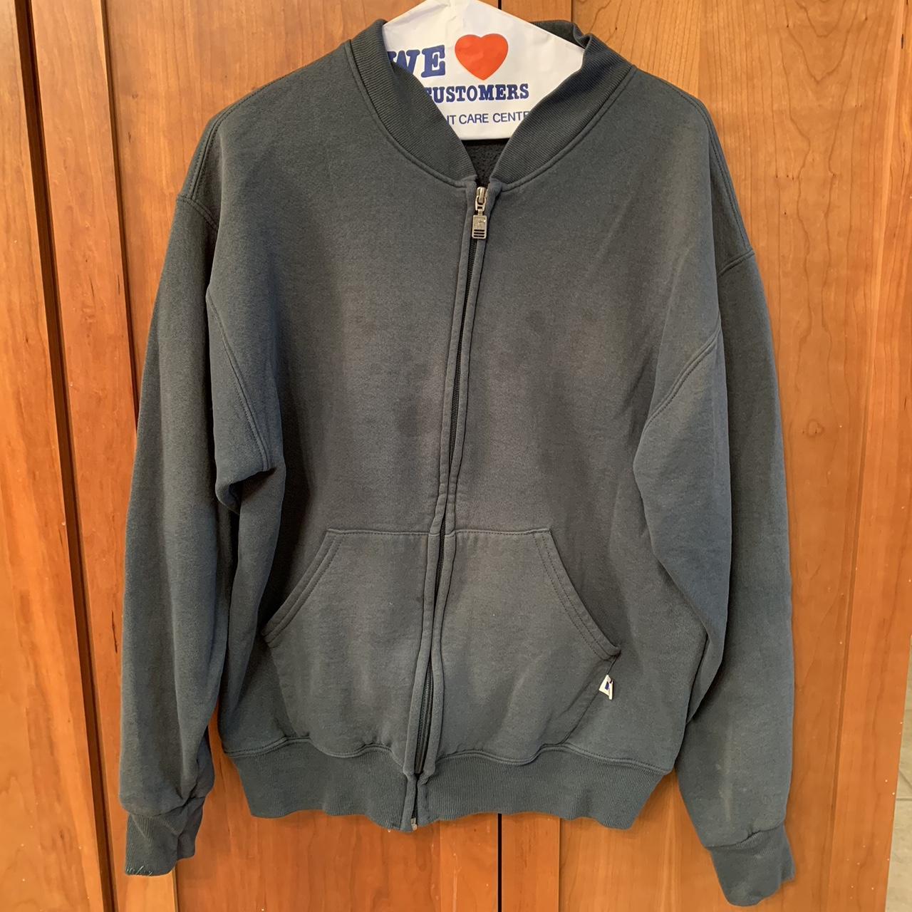 Green Russel sweater Stains on front and sleeve and... - Depop
