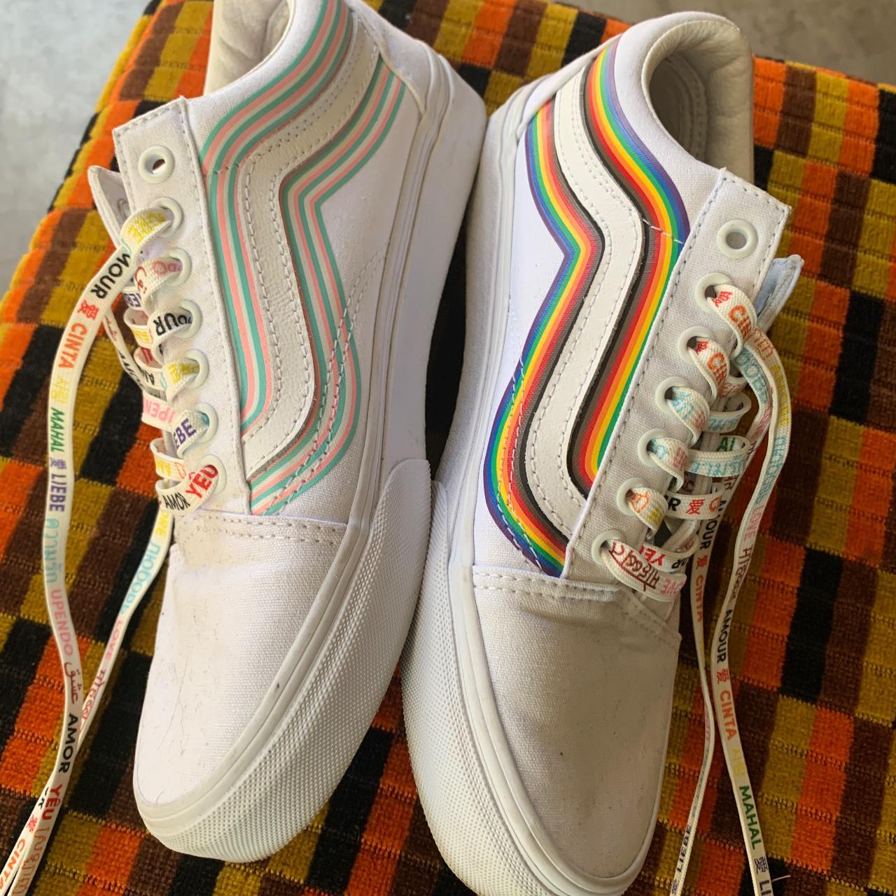 White/Rainbow VANS Pride Adult Size 6 with... - Depop