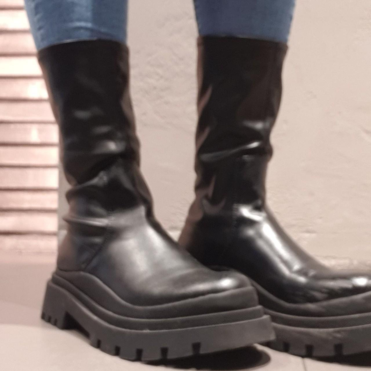 Zara Platform Boots, Faux Leather, Size 8 #zara... - Depop
