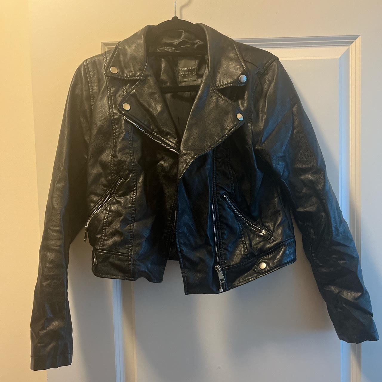 Primark black leather jacket Size 6 Worn - Depop