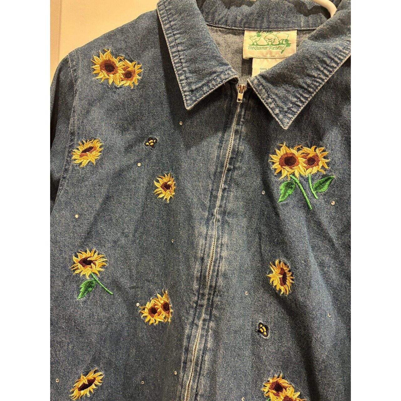 Embroidery Quacker Factory Denim Jacket Vintage Quacker Factory Denim  Sunflower