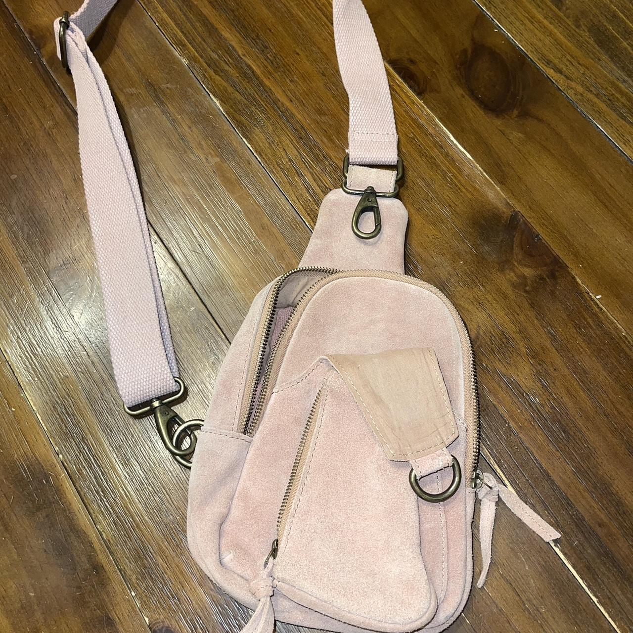 Free People pink suede crossbody bag. This bag is... - Depop