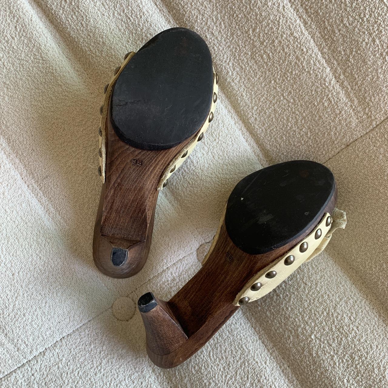 ♡ Miu Miu Wooden Clogs with Leather Bow Ties by | Depop