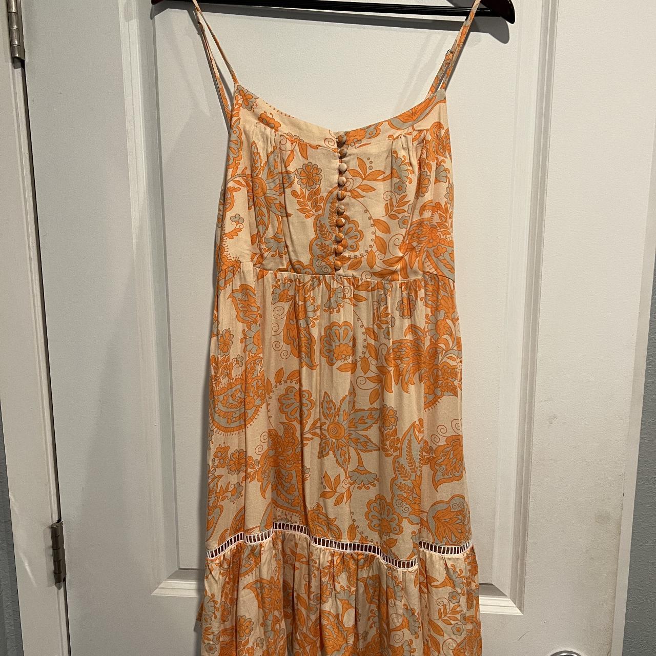 Orange floral summer dress, lined, casual. Like new. Depop