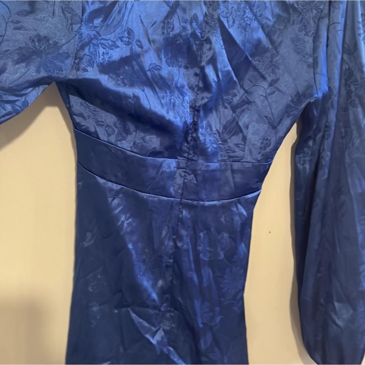 cider faux satin blue floral dress. soooooso pretty... Depop