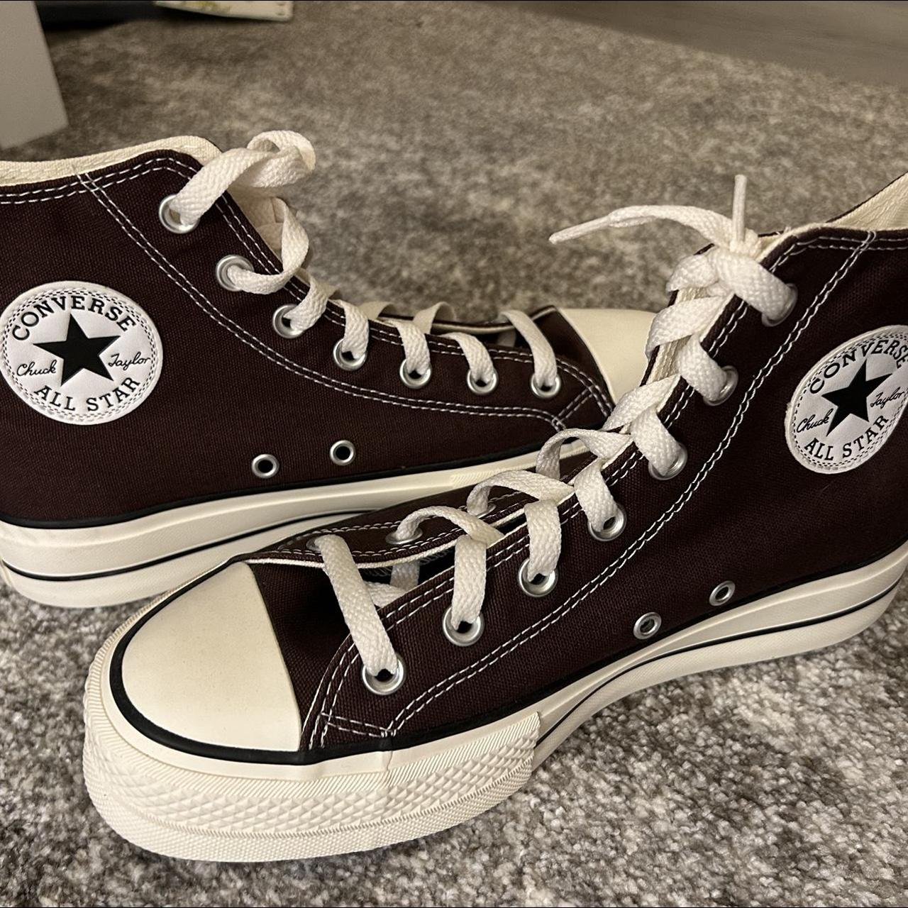 Brown platform converse, custom, women’s. - Depop