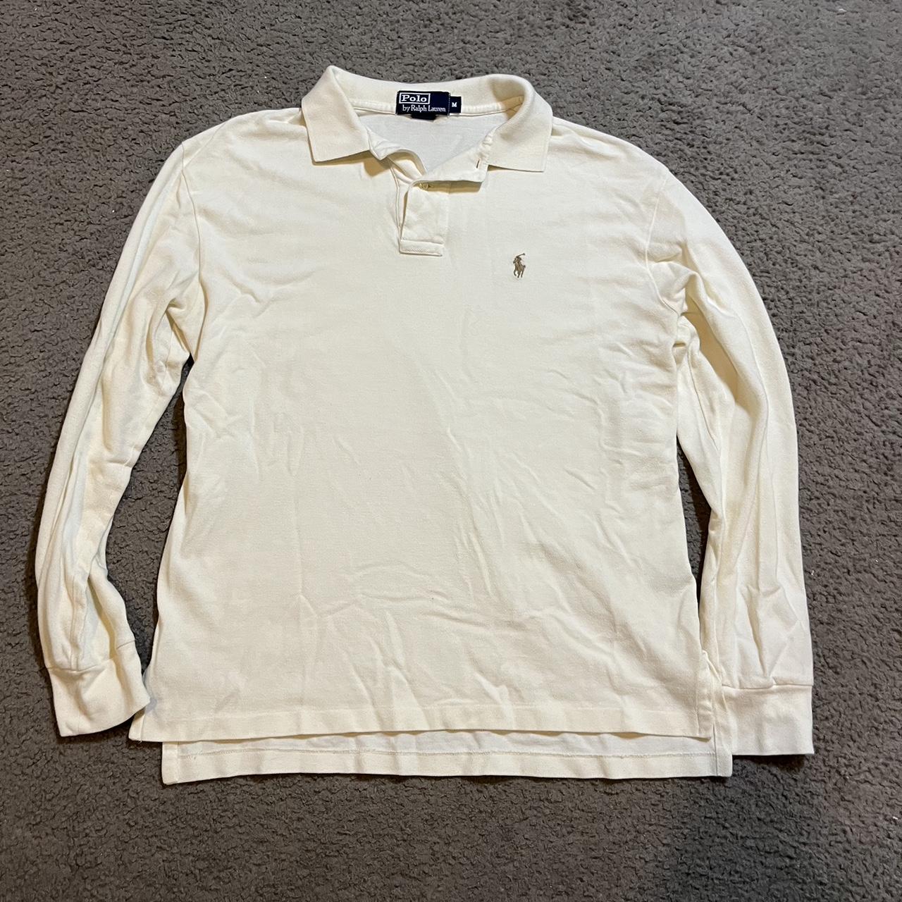 light cream long sleeve polo (i’m 5’11”) - Depop