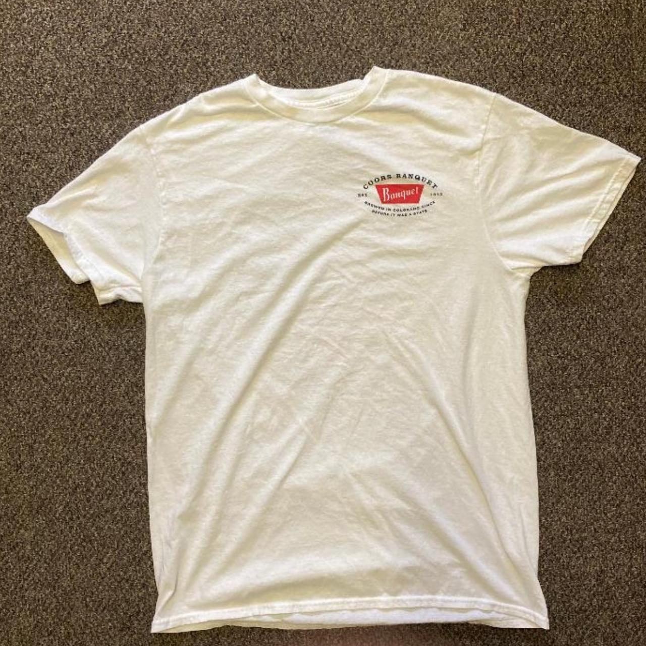 Coors Banquet white graphic design shirt, with logo... - Depop
