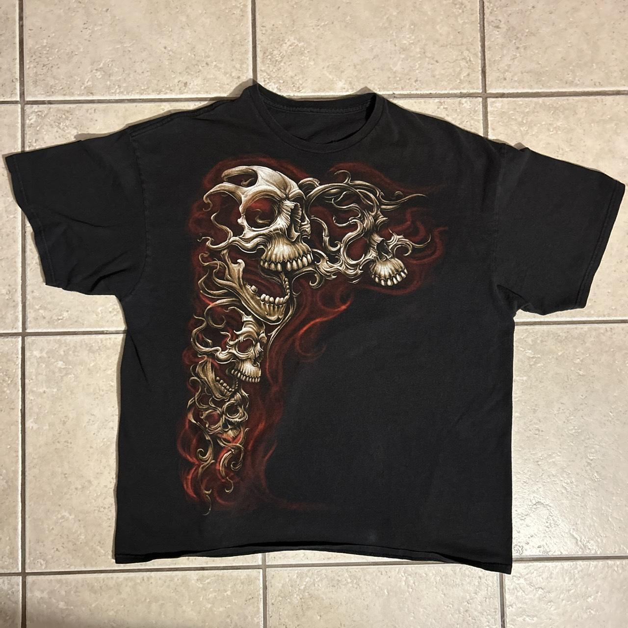 Fire early 2000s y2k Oversized skull t shirt Size... - Depop