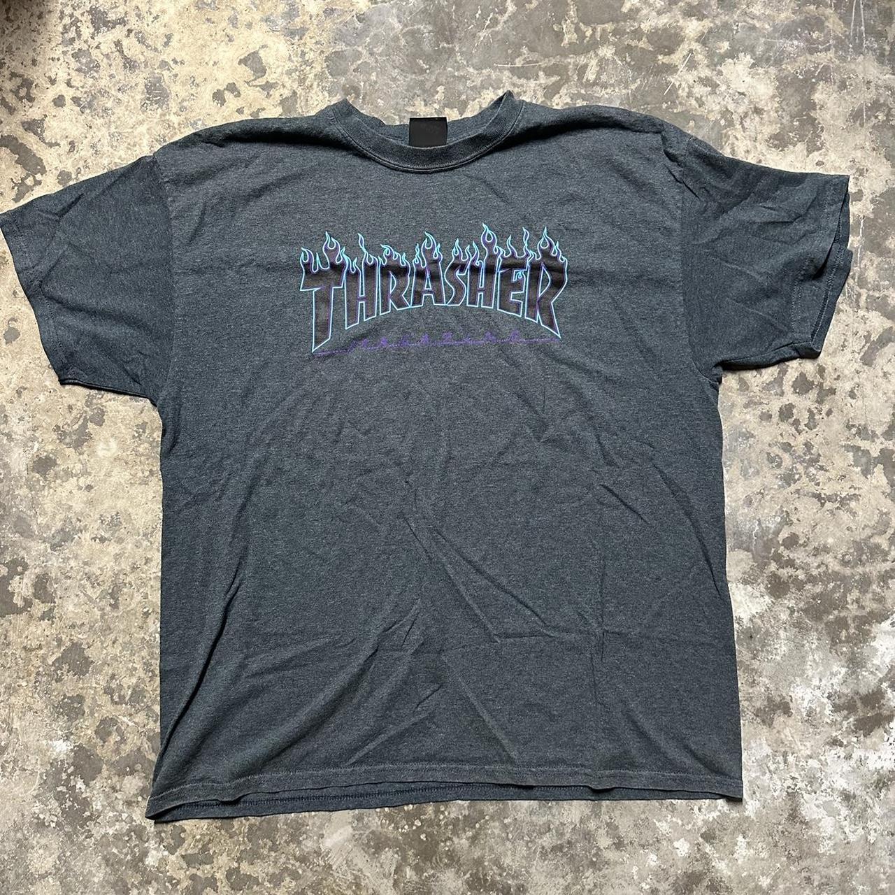 Grey and purple thrasher shirt hotsell