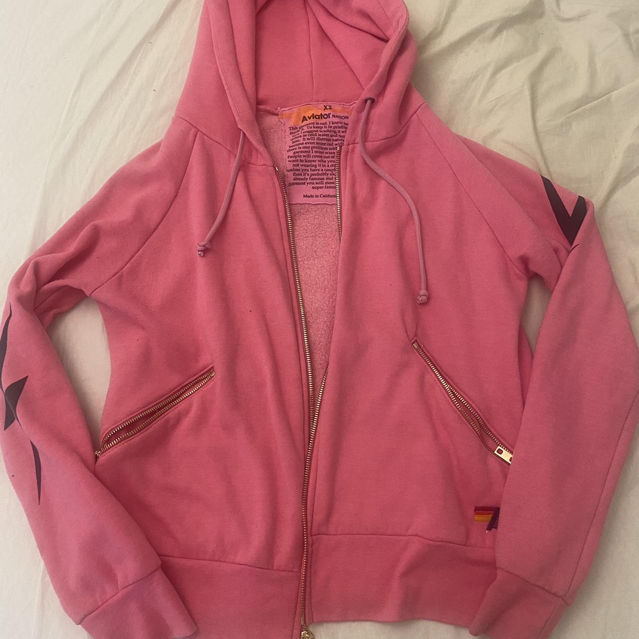 Aviator nation pink lightning bolt zip up Size xs pm... - Depop