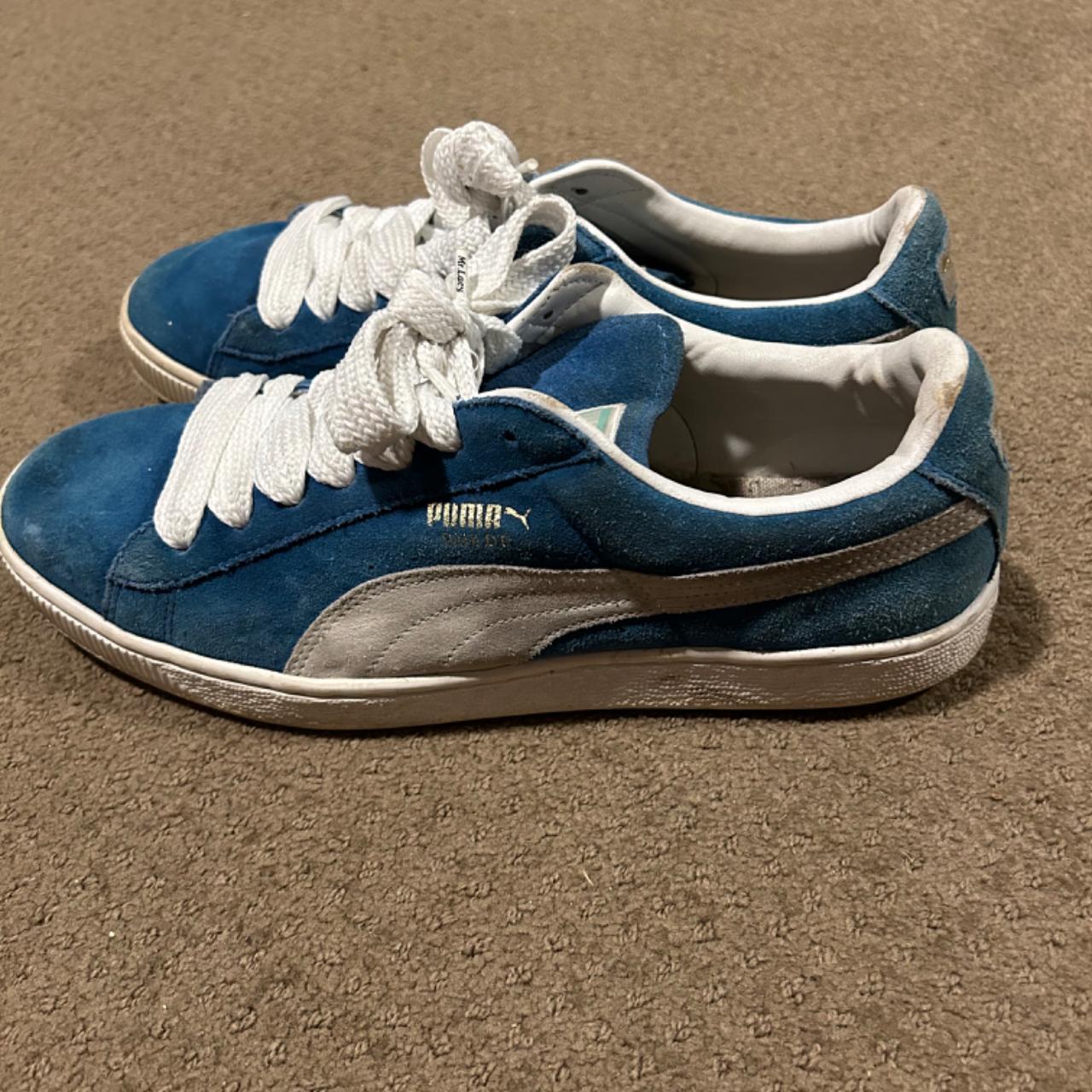 Vintage Blue and white Puma Suede Good for... - Depop