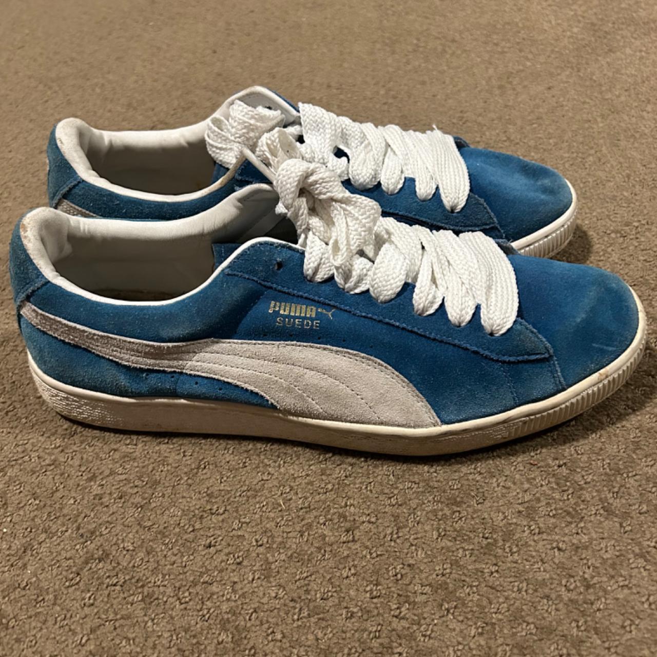 Vintage Blue and white Puma Suede Good for... - Depop