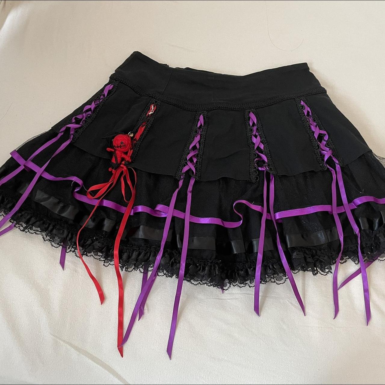 Black and purple ribbon skirt by Living Dead Souls.... - Depop