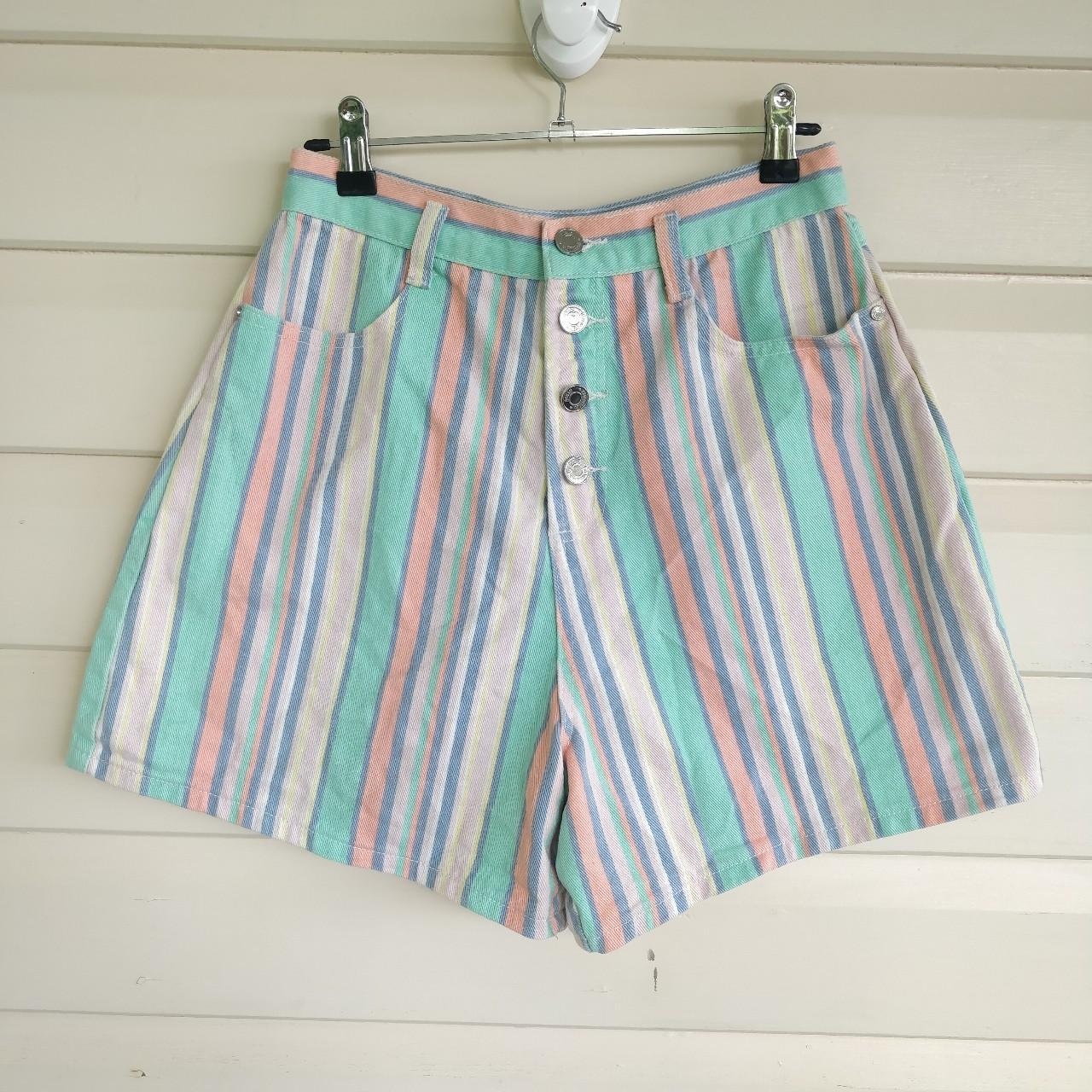 Misguided pastel candy stripe denim shorts - Tagged... - Depop