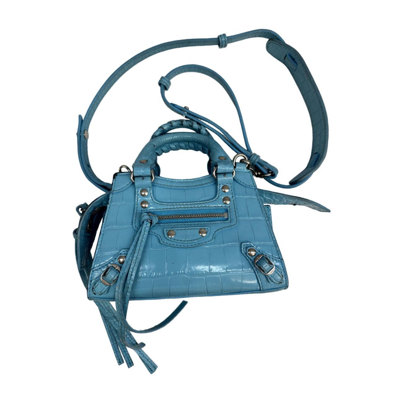 Balenciaga Small City Croc-embossed Leather Satchel in Blue