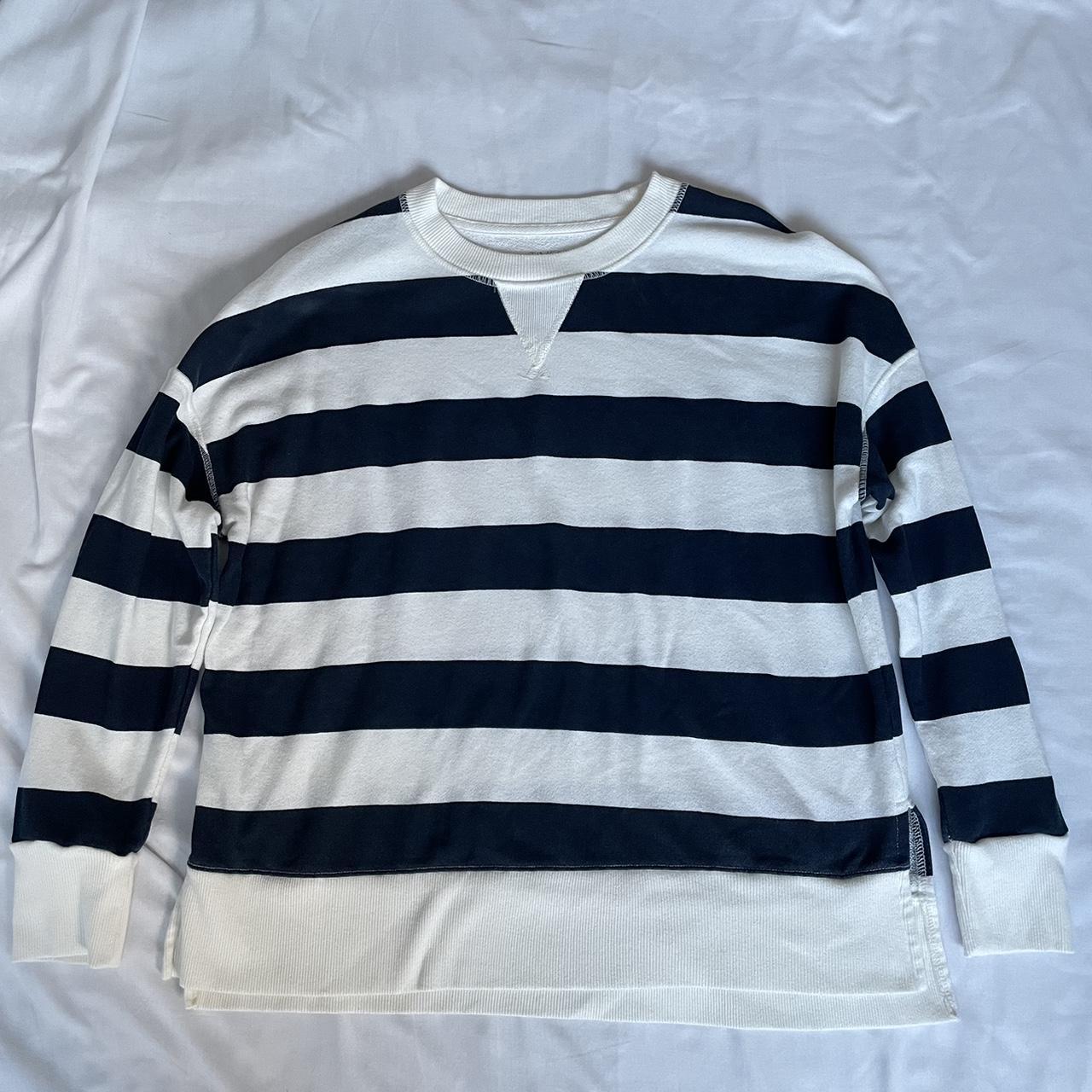 Title: Navy Blue and Cream White Striped full... - Depop