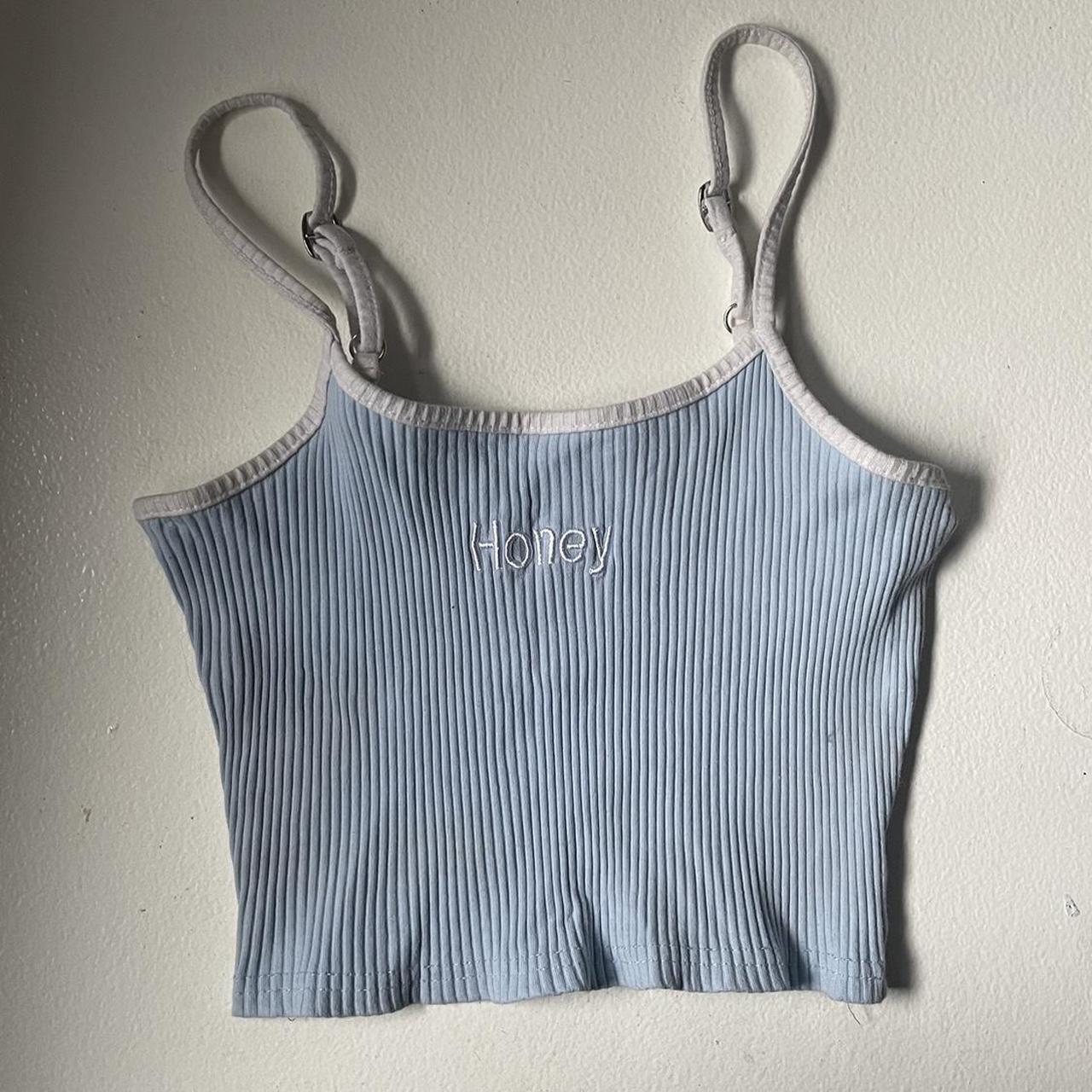 super cute light blue cami that says “honey” from... - Depop