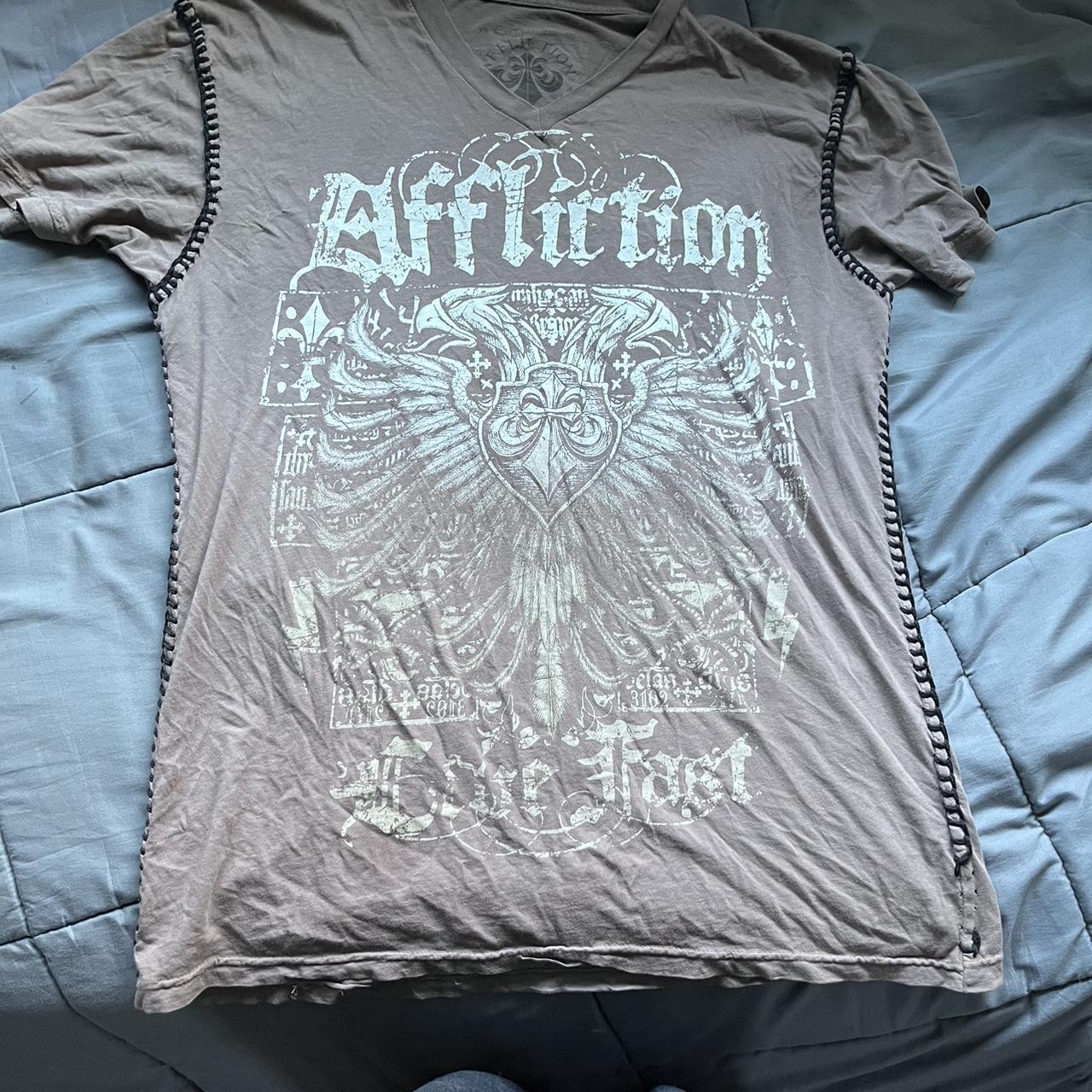 large affliction shirt ‼️ brown has stitches but not... - Depop