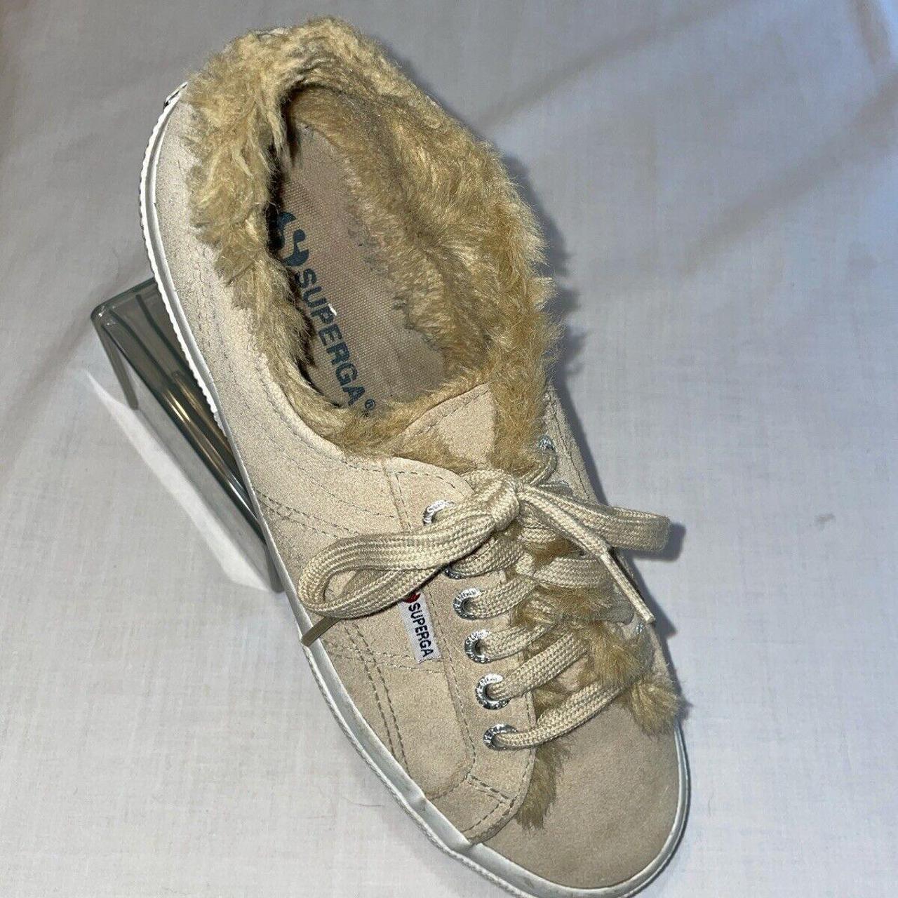 This womens beige pair of Superga fleece lined