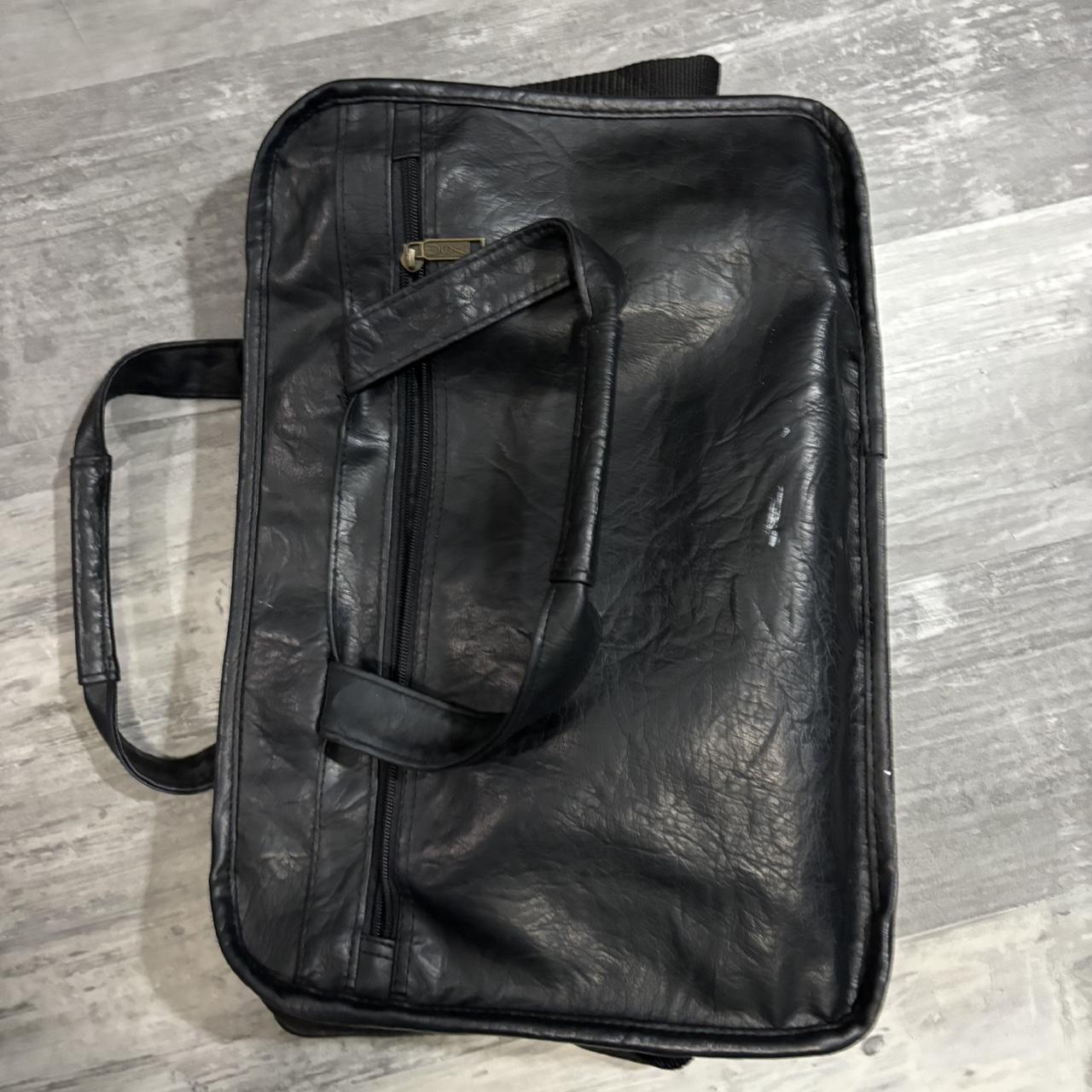 Vintage Black Leather Satchel, Side bag, shoulder... - Depop