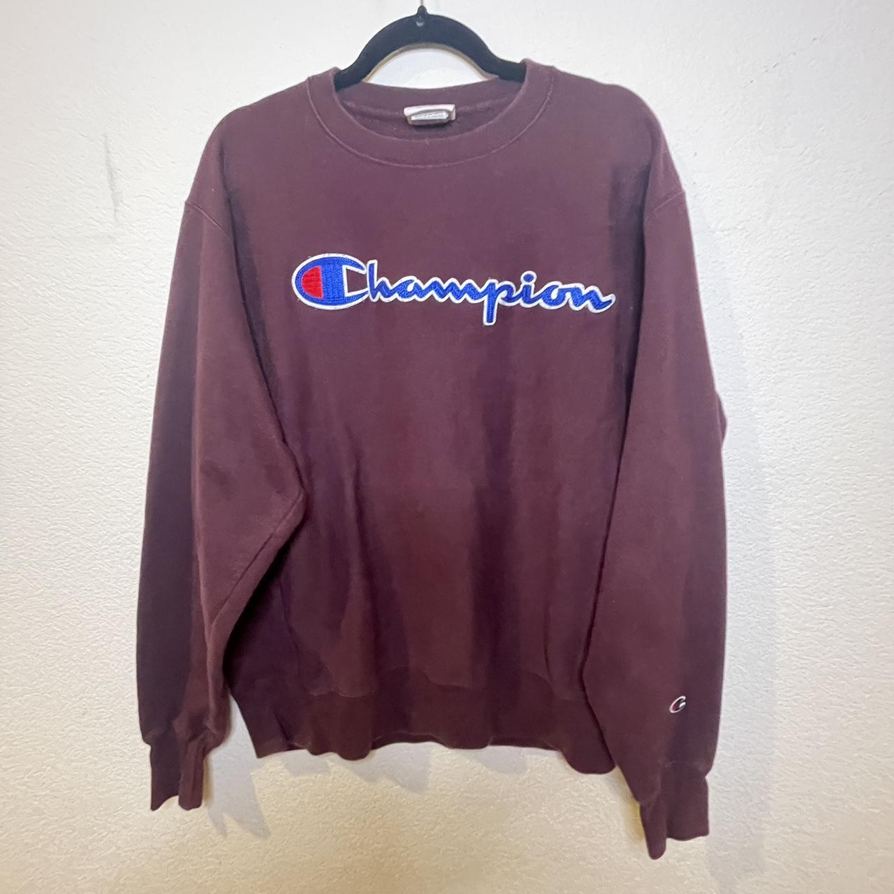 Maroon/Burgundy Champions Sweater Reverse... - Depop