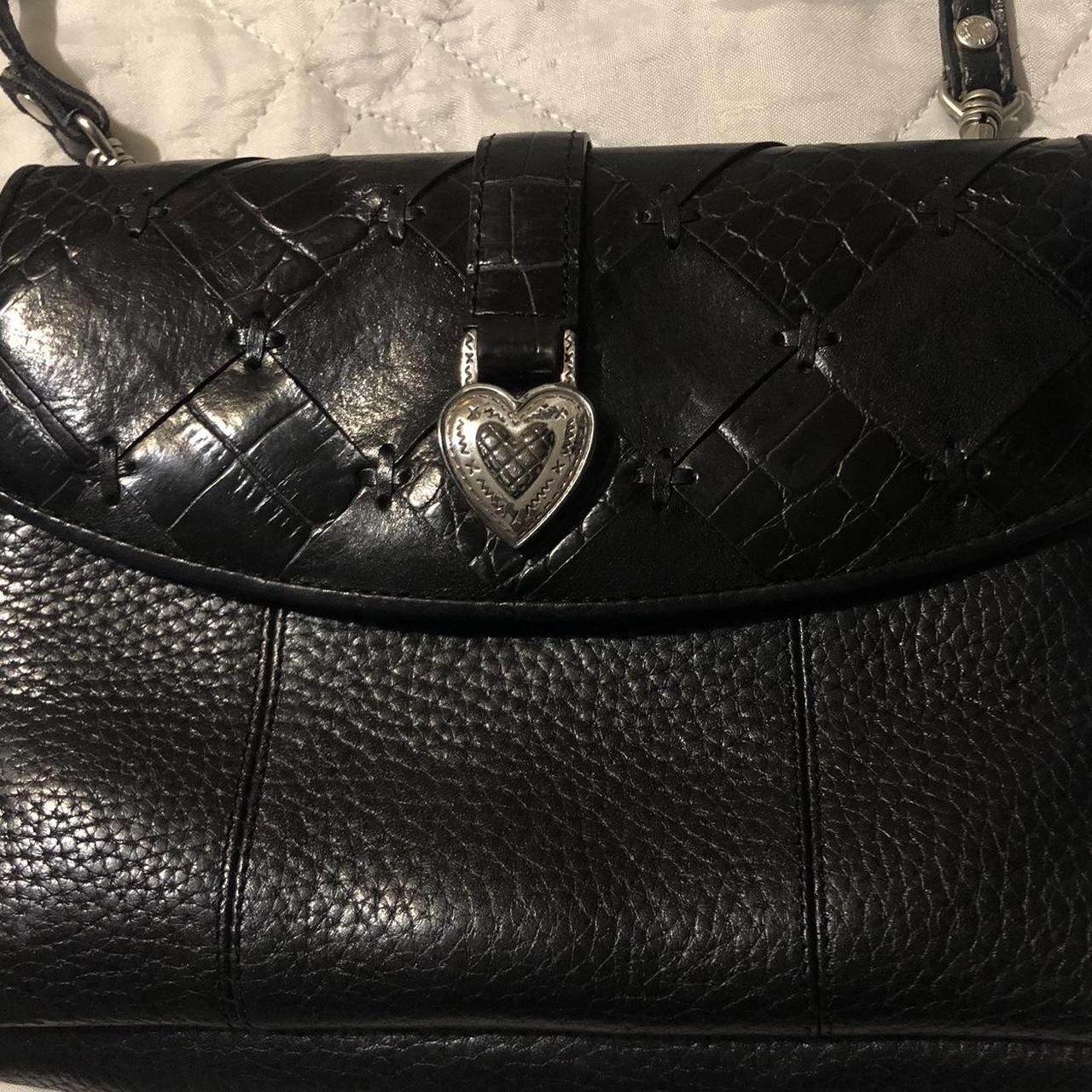 BRIGHTON Black Leather Crocodile HEART Purse Wallet Crossbody Bag | eBay