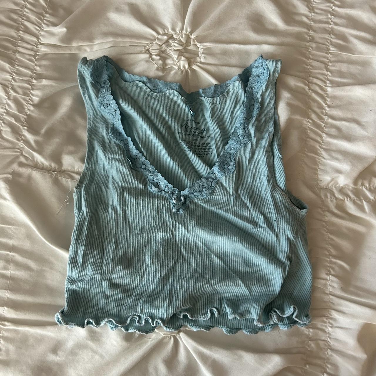baby blue dainty tank. cute lace and bow detailing.... - Depop