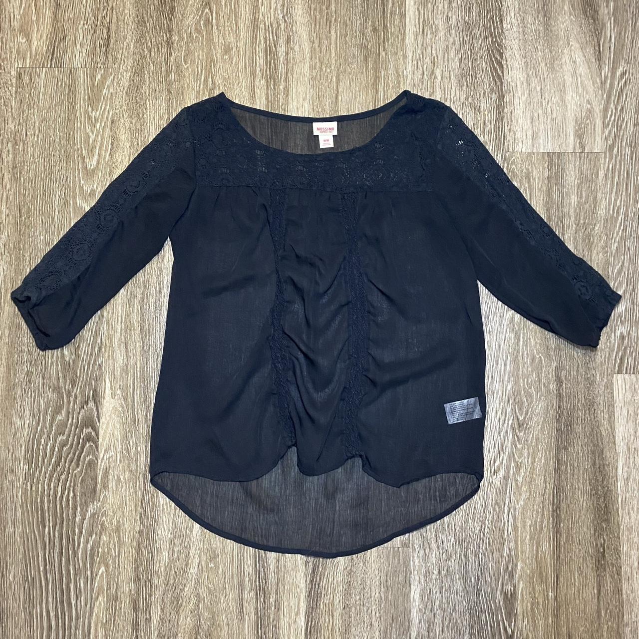 Womens size Medium Mossimo 3/4 Sleeve Black sheer... - Depop