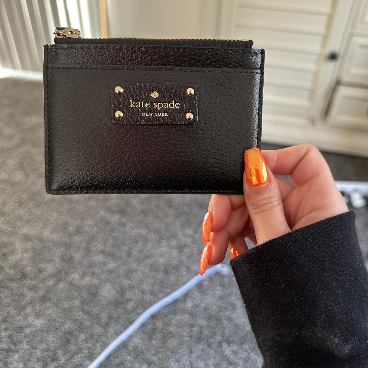 kate spade black leather card holder zipper... - Depop