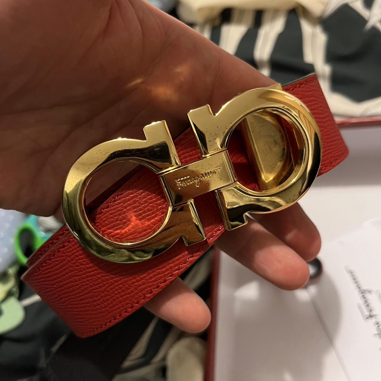 Ferragamo red and gold belt best sale